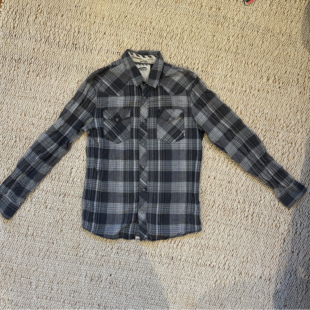 Vans Black and Gray Plaid Button-Up Shirt